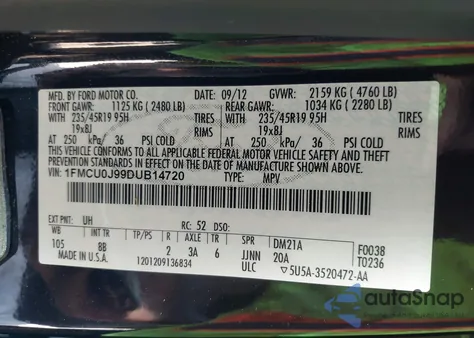 2013 Ford Escape Titanium z USA, uszkodzony, nr VIN 1FMCU0J99DUB14720